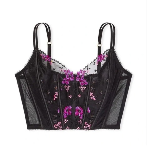 Victoria's Secret CORSET BRA SET BLACK Purple EMBROIDERED - Picture 4 of 6